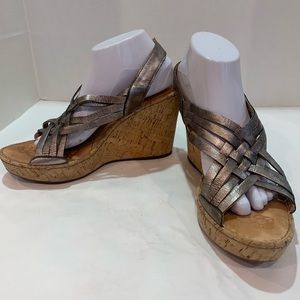 BORN wedge sandal bronze metallic woven pattern cork heel NWOT size 11